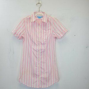 ISLAND COMPANY‎ Women's White Pink Top Blouse XS Striped Collared Short Sleeve